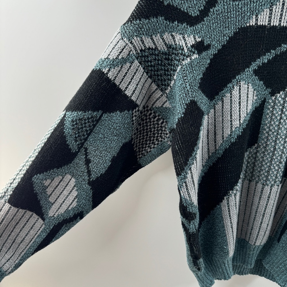 Pacific Club by NAK Abstract Knit Sweater Teal Grey Medium - Picture 4 of 6